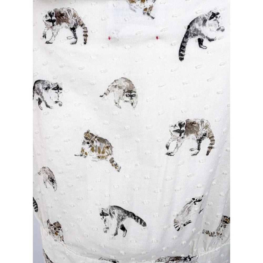 Anthropologie Raccoon Print Cotton Cottagecore Blouse Small